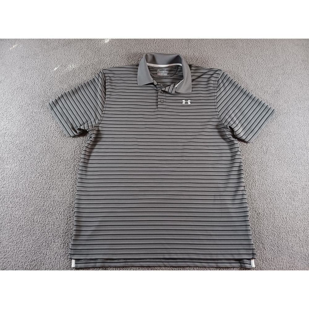 Under Armour HeatGear Golf‎ Polo Shirt XL Gray Striped Performance Stretch Men